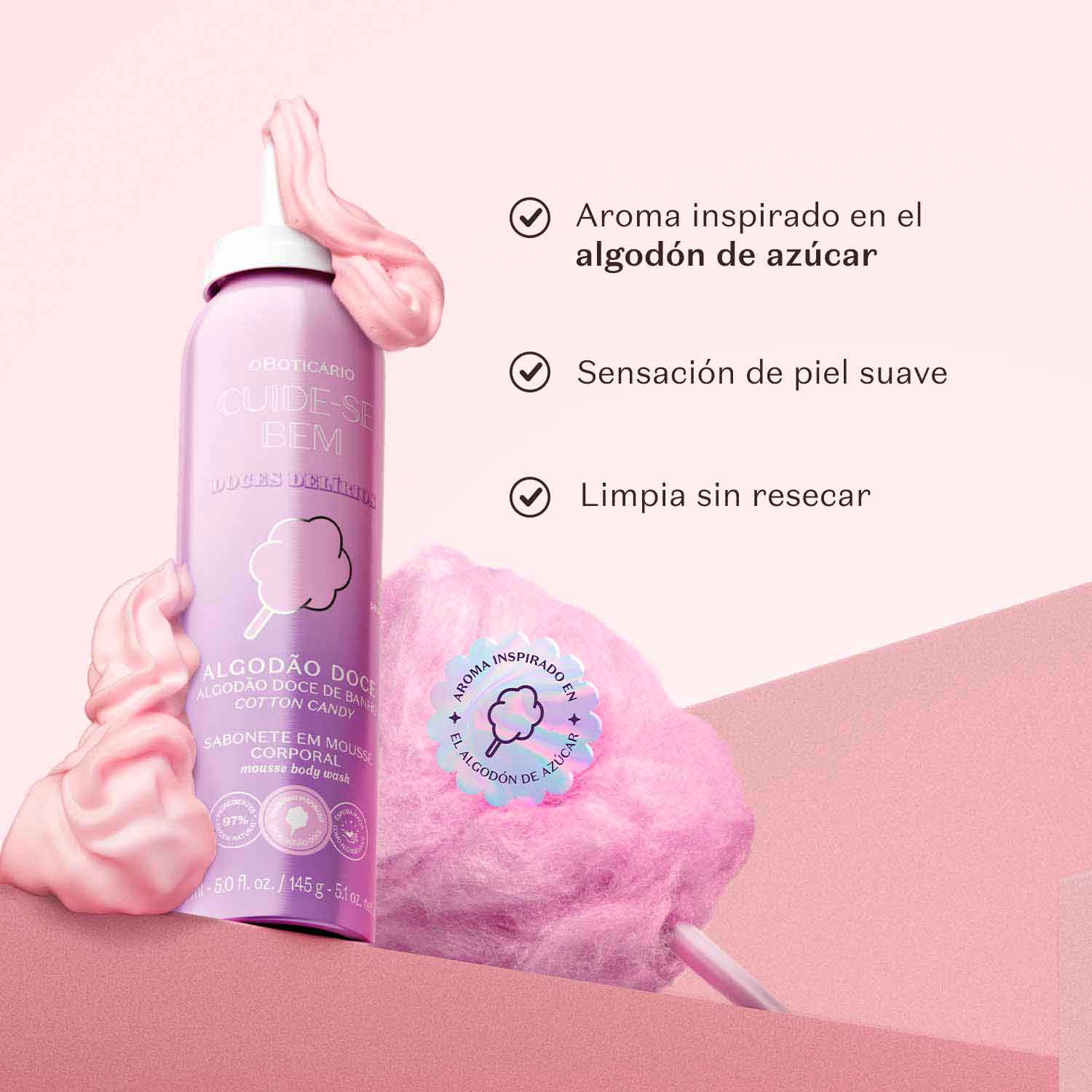 JABON CORPORAL EN MOUSSE ALGODON DULCE CUIDE-SE BEM